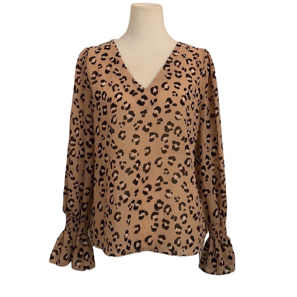 A New Day animal print poet sleeve semi sheer top